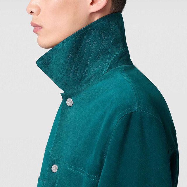 Suede Denim Jacket, DARK TEAL BLUE, hi-res 6