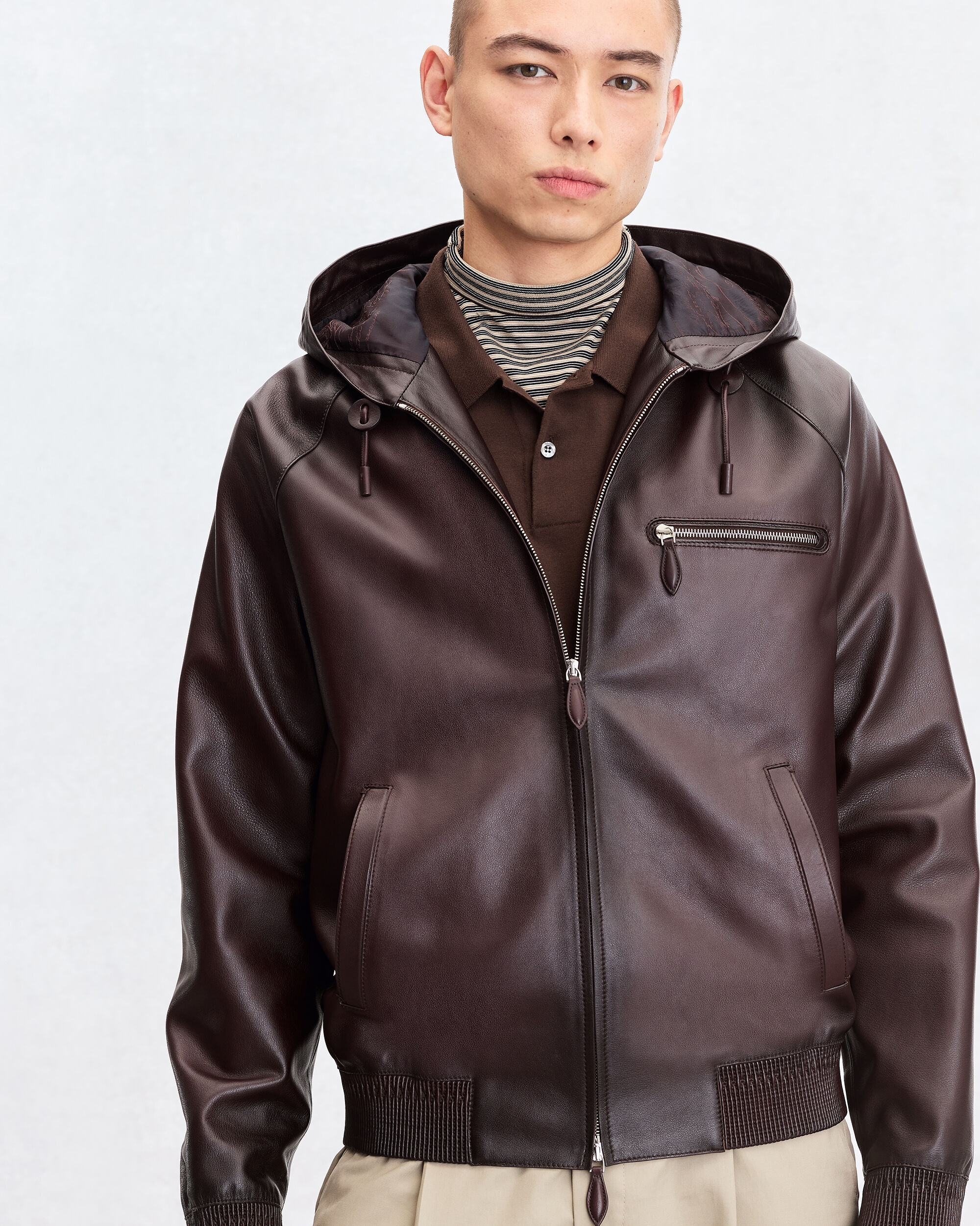 Leather Patina Un Jour Hooded Blouson, Fondant, hi-res