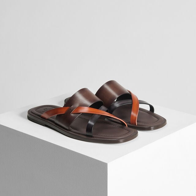 Icaria Venezia Calf Leather Sandal, MARRONE INTENSO + ARANCIO VERM, hi-res 4