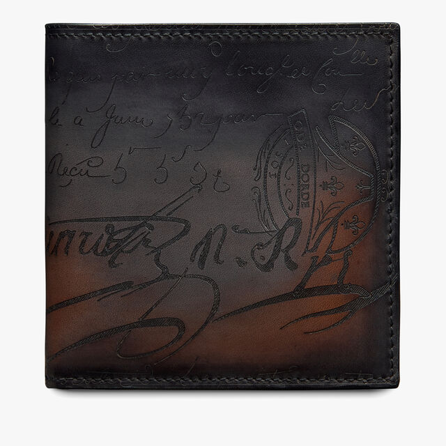 Makore Scritto Leather Wallet, CHARCOAL BROWN, hi-res 1