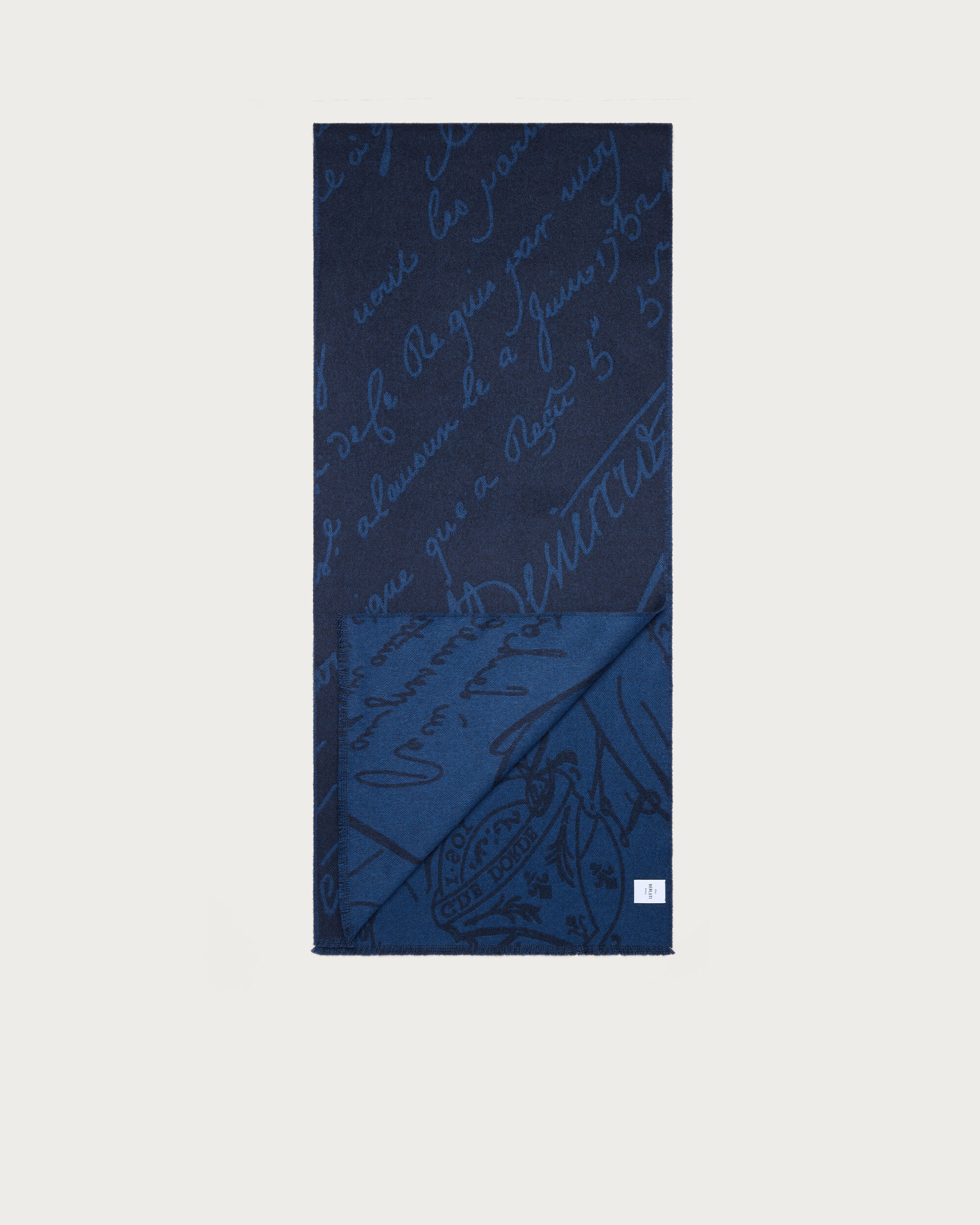 Scritto Pattern Scarf, Dark Blue Melange, hi-res