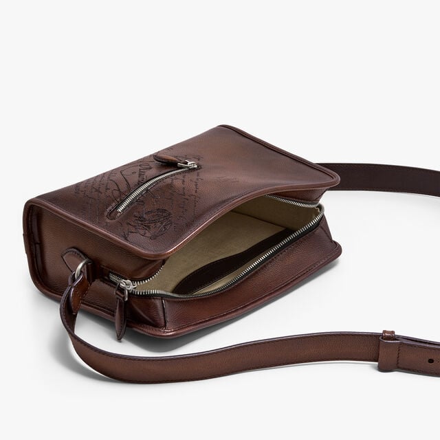Journalier Scritto图纹皮革邮差包, SOFT BROWN, hi-res 12