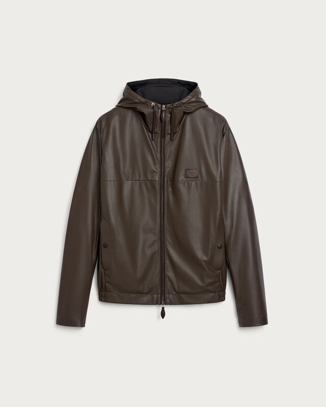 Ultralight Fly Leather Hooded Blouson, Brown Taupe, hi-res