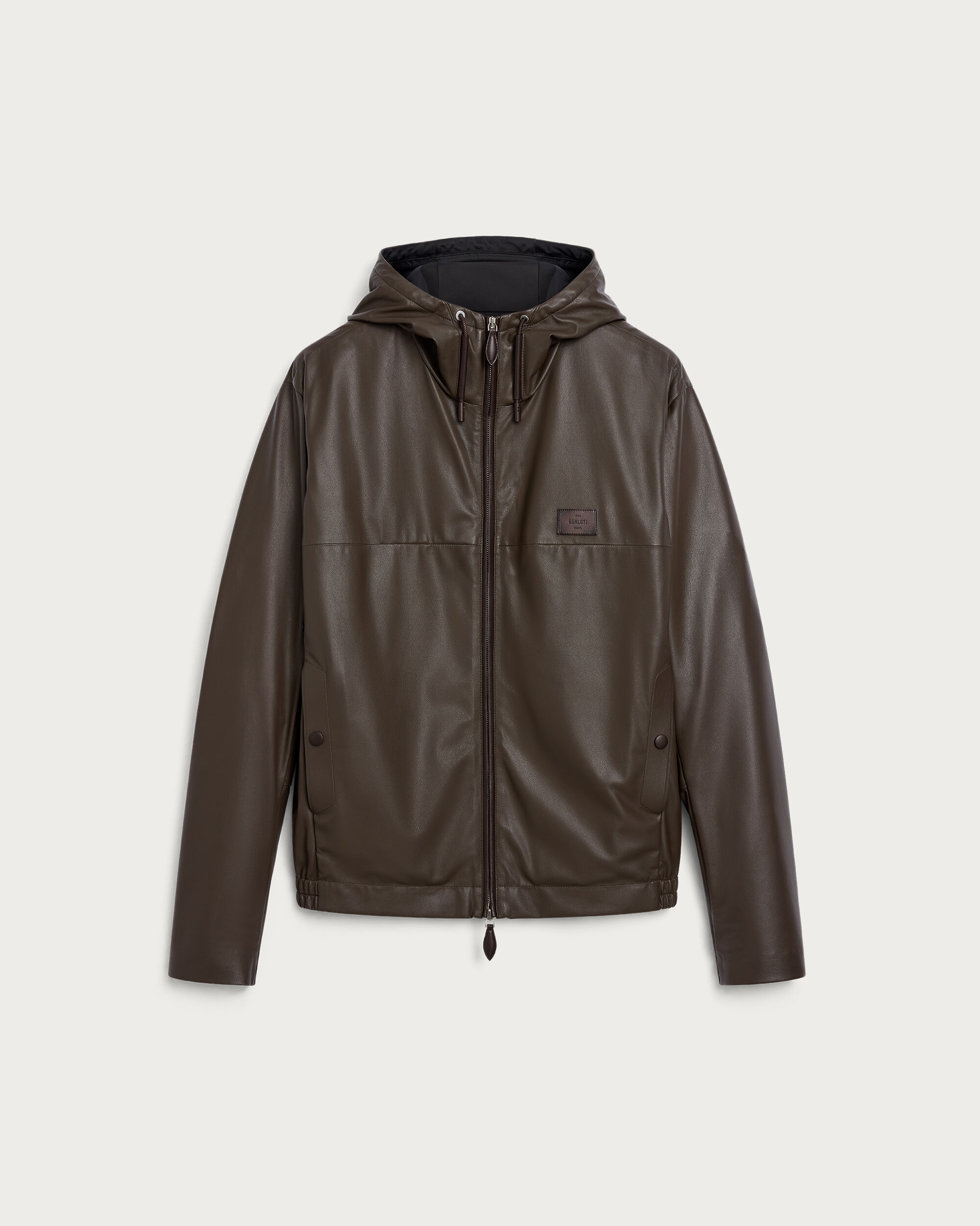 Ultralight Fly Leather Hooded Blouson, Brown Taupe, hi-res