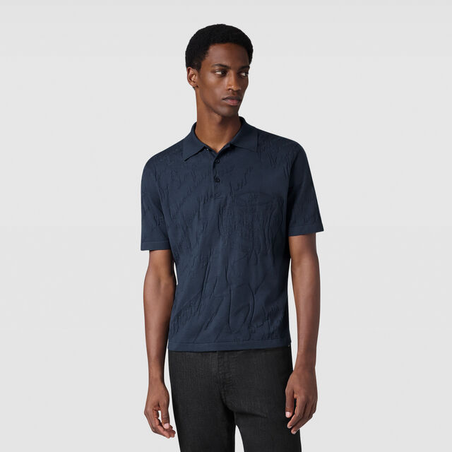 Polo avec Jacquard Scritto Diagonal, COLD NIGHT BLUE, hi-res 2