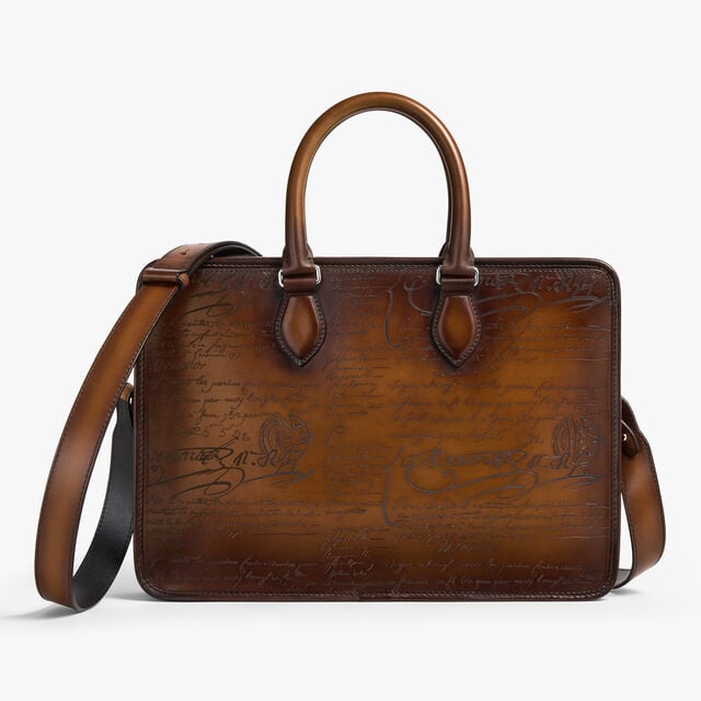 Un Jour Mini Scritto Leather Briefcase, CACAO INTENSO, hi-res 3