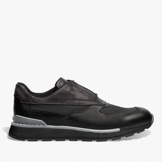 Sneaker Fast Track En Cuir Scritto Et Nylon, NERO GRIGIO, hi-res