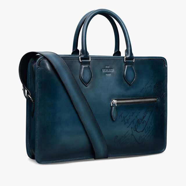 Un Jour Scritto Leather Briefcase, STEEL BLUE, hi-res 2