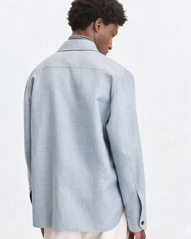 Un Jour Overshirt with Leather Zip-Pullers, Cloudy Blue & Steel Blue & Cloudy Blue, hi-res