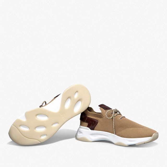 Sneaker Shadow En Scritto Knit Et Cuir, BEIGE, hi-res 4