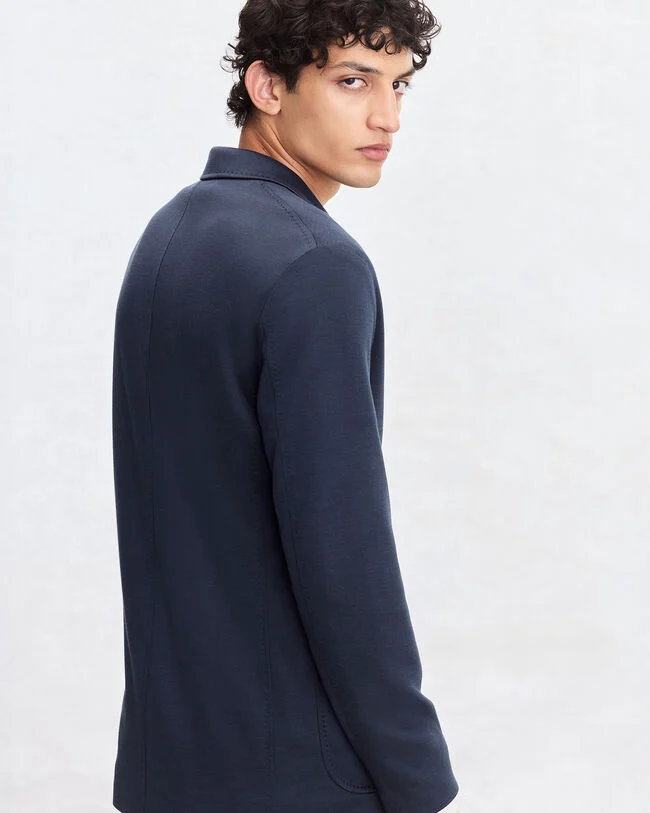 双色皮革细节平纹针织夹克, Navy & Purple, hi-res