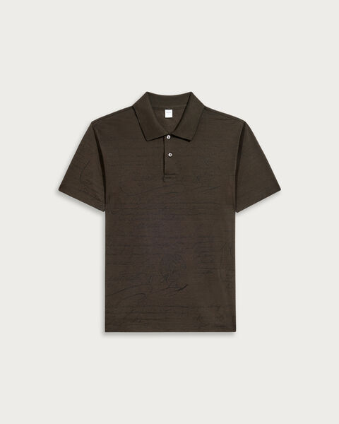 Polo en piqu&eacute; Motif Scritto, Earth Brown, hi-res