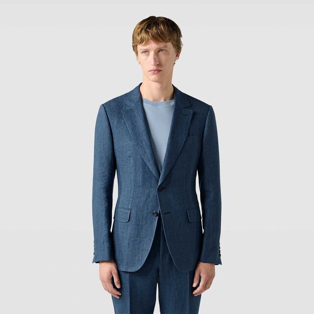 Soft Construction Linen Jacket, BLEU DE SMALT, hi-res 2