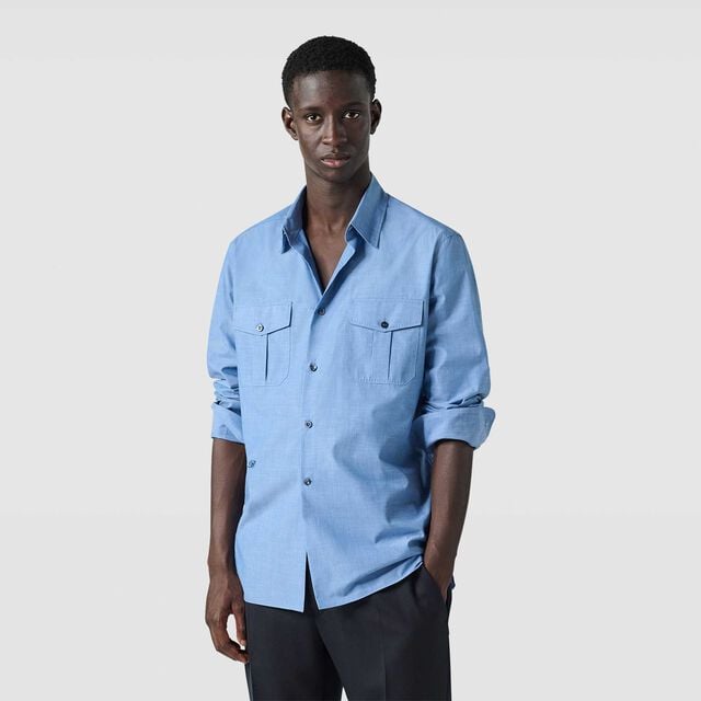 Chemise Militaire En Chambray De Coton, PASTEL CHAMBRAY, hi-res 3