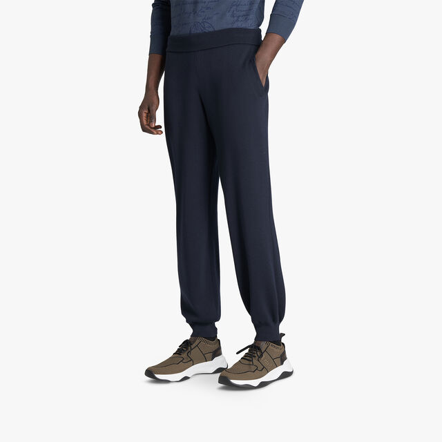 Wool Jogging Trousers With Leather Tag, COLD NIGHT BLUE, hi-res 2