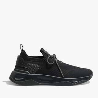 Shadow Cashmere And Alligator Leather Sneaker, BLACK, hi-res