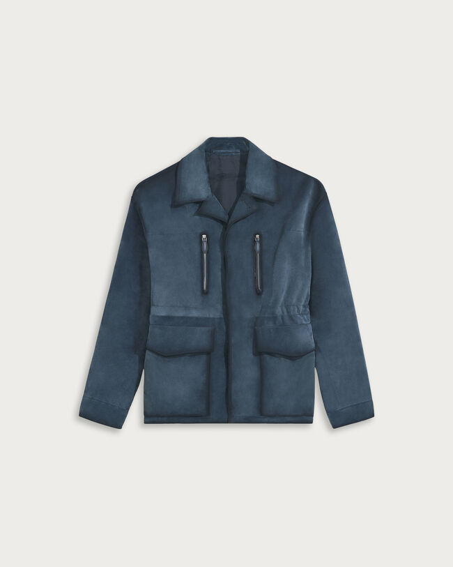 Leather Patina Travel Jacket, Dim Blue, hi-res