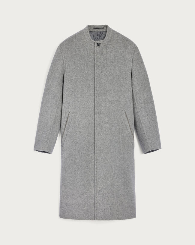 Double Face Foresti&egrave;re Coat with Leather Detail, Grey & Internal Giant Scritto, Image 1