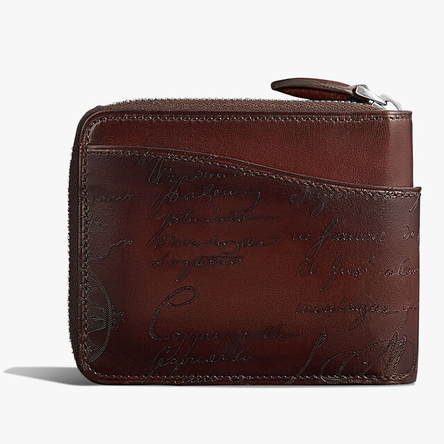 Itauba Square Gradiant Scritto Leather Compact Wallet, LEGNO BRUCIATO, hi-res 2