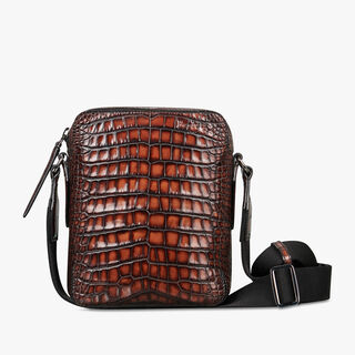 Monolithe Small Alligator Leather Messenger Bag, MOGANO, hi-res