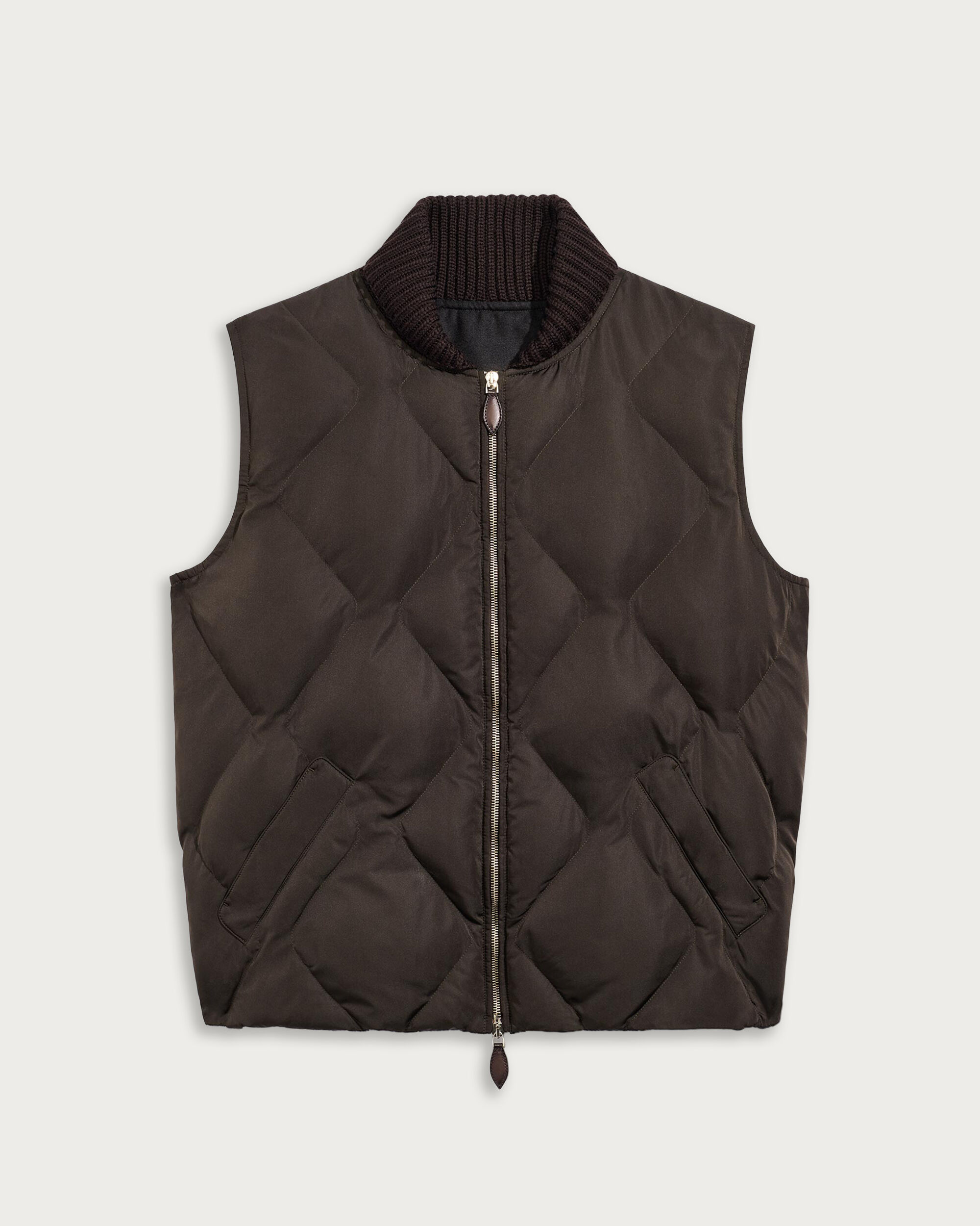 レザーディテール キルティング ダウンジレ, Earth Brown, hi-res