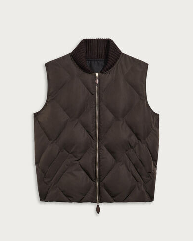 レザーディテール キルティング ダウンジレ, Earth Brown, hi-res