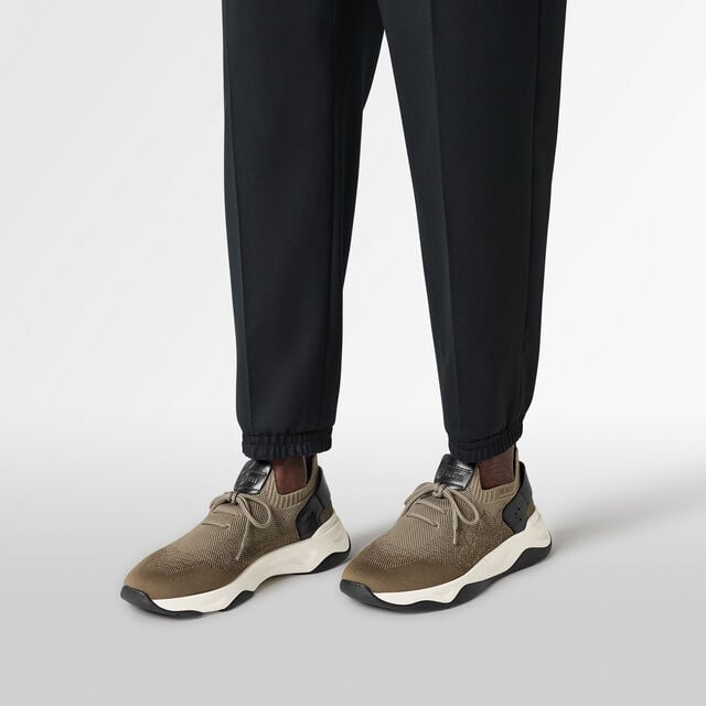 Sneaker Shadow En Maille Scritto Et Cuir De Veau, GRADIANT KAKI, hi-res 2