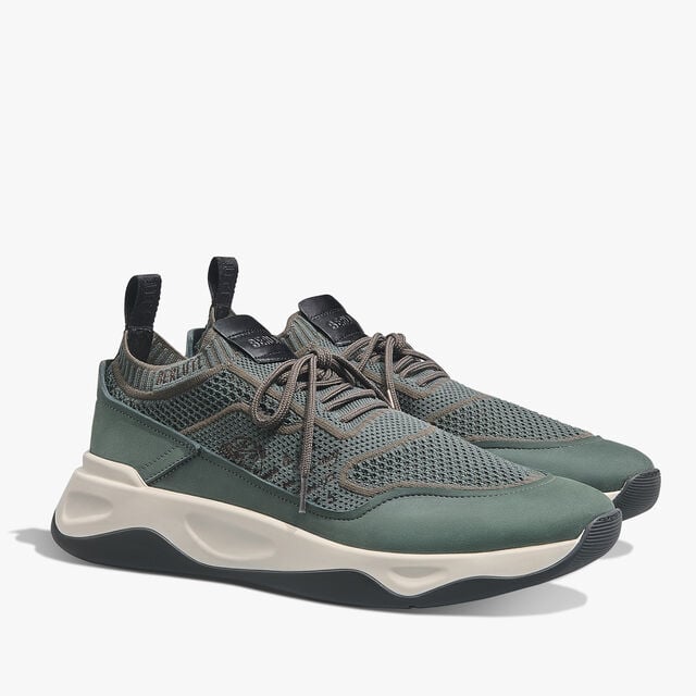 Shadow Scritto Knit And Nubuck Leather Sneaker, STORM GREEN, hi-res 2