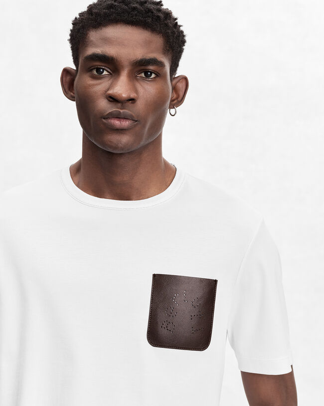 T-shirt with Leather Pocket, Blanc Optique, hi-res