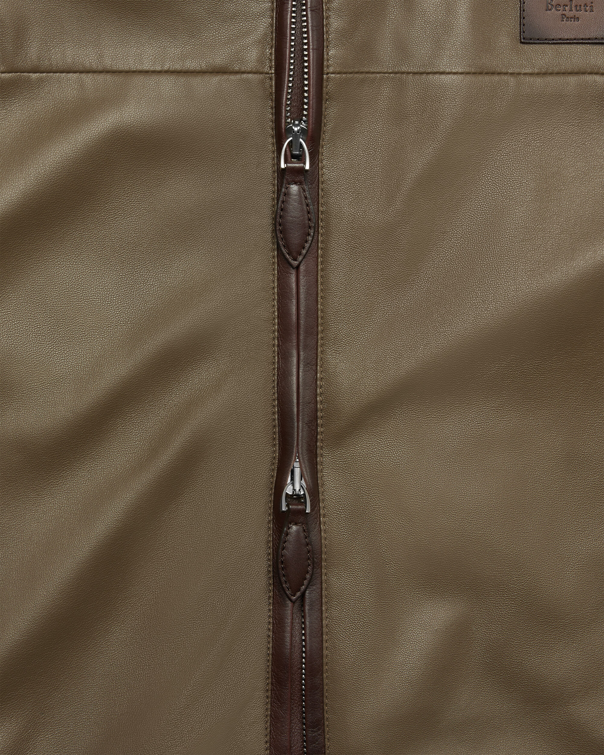 Ultralight Fly Leather Hooded Blouson, Kaki, Image 4