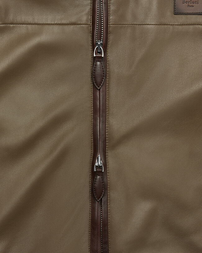 Ultralight Fly Leather Hooded Blouson, Kaki, hi-res
