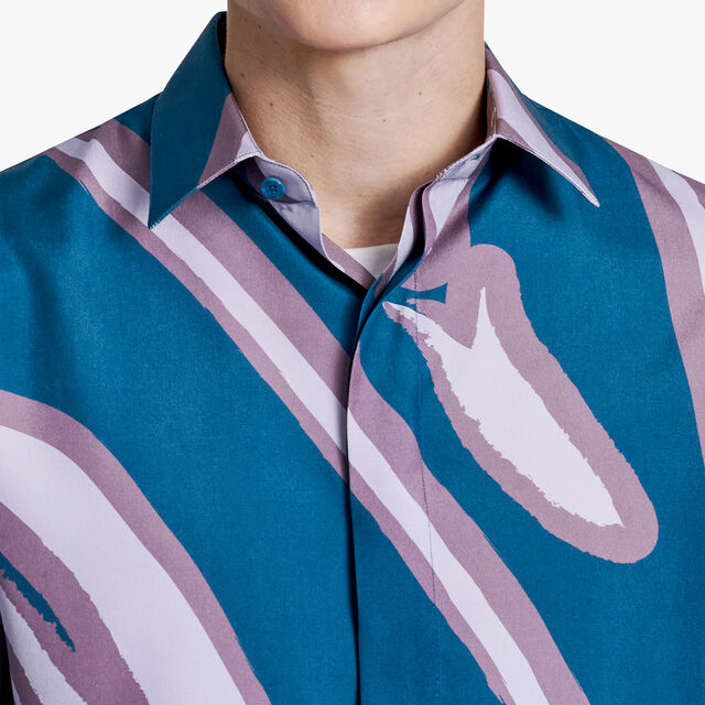 Silk Shirt With Giant Scritto Print, PRUSSIAN BLUE / PURPLISH GREY, hi-res 5