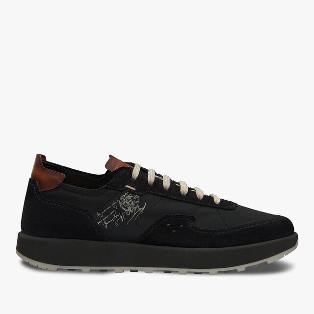 Light Track Suede Leather and Nylon Sneaker, BLACK, hi-res 1