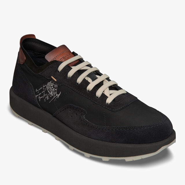 Light Track Suede Leather and Nylon Sneaker, BLACK, hi-res 5