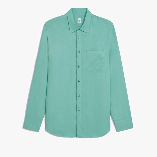 Linen Relaxed Scritto Pocket Shirt, AQUAMARINE, hi-res 1