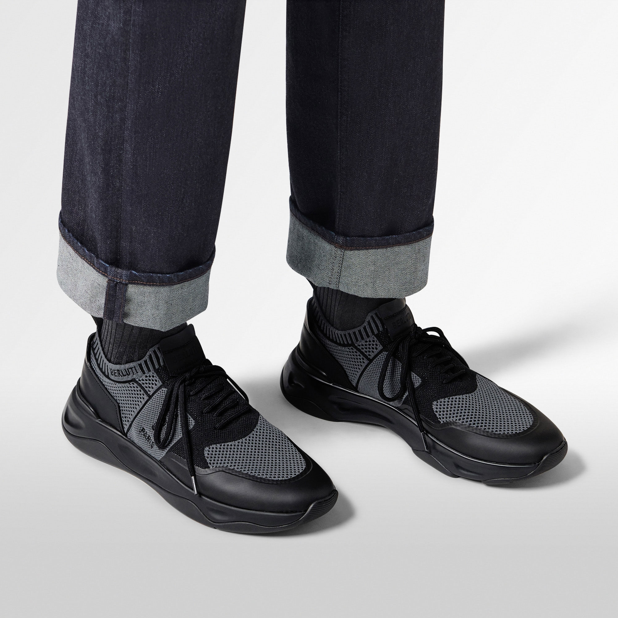 Shadow Rubber Coated Knit And Calf Leather Sneaker Berluti MX