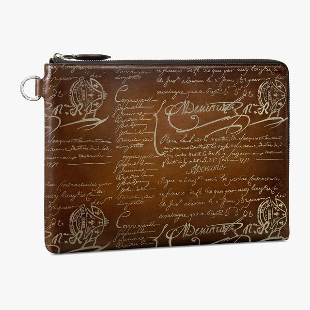 Nino GM Scritto Leather Clutch, CACAO INTENSO + GOLD, hi-res 2