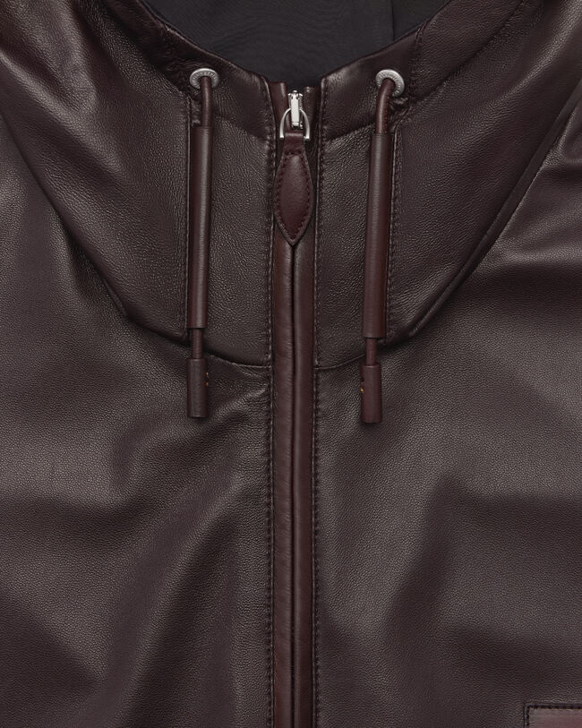 Ultralight Fly Leather Hooded Blouson, Chocolate Brown, hi-res