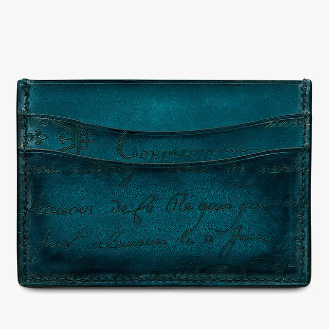 Bambou Scritto Leather Card Holder, STEEL BLUE, hi-res 2