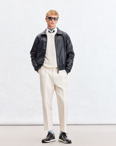 Relaxed Trousers with Leather Detail, Butter Cream, hi-res