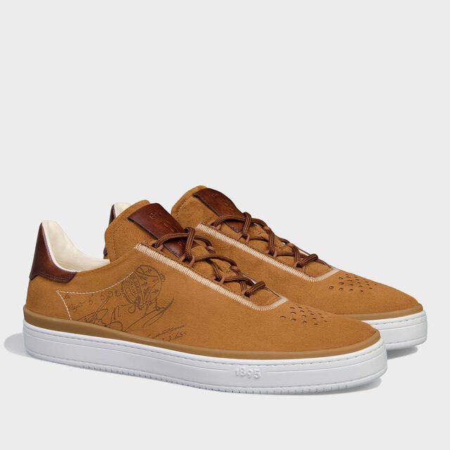 Playtime Suede Effect Scritto Fabric Sneaker, BROWN, hi-res 2