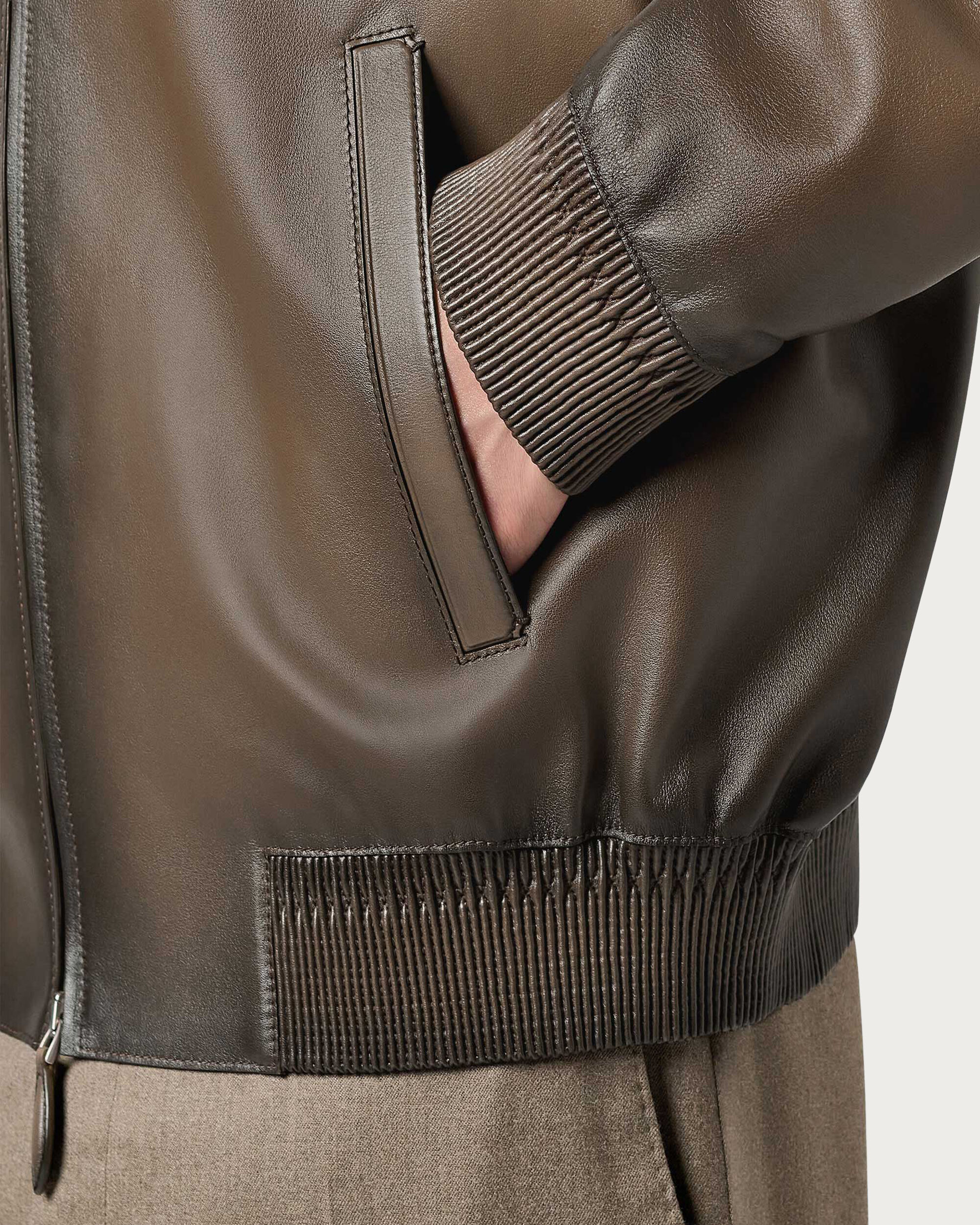 Leather Patina Un Jour Hooded Blouson, Dark Sepia, hi-res