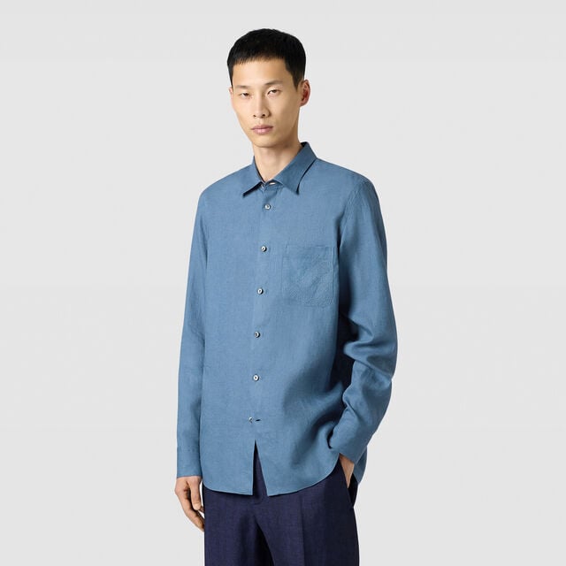 Linen Relaxed Scritto Pocket Shirt, CHAMBRAY BLUE, hi-res 3