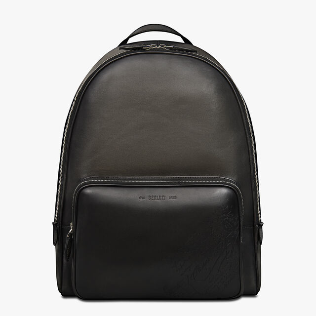 Time Off Scritto Swipe Leather Backpack, NERO GRIGIO, hi-res