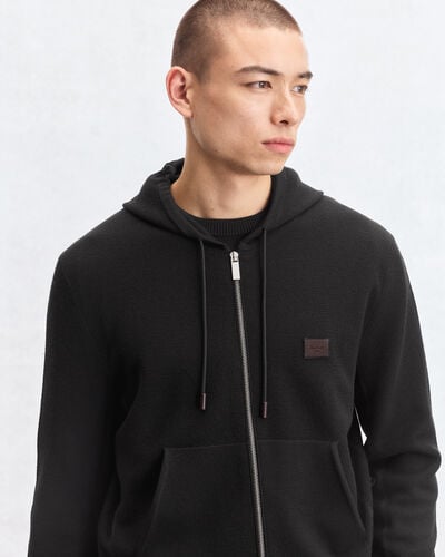 Shadow Zipped Hoodie with Leather Details, Noir, hi-res
