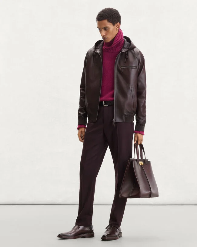 Leather Patina Un Jour Hooded Blouson, Fondant, hi-res