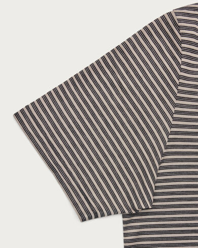 Mock-Neck T-Shirt with Stripes, Stripes Black & Taupe, hi-res