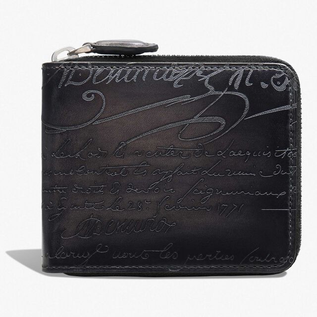Itauba Square Scritto Leather Zipped Wallet, NERO GRIGIO, hi-res 1