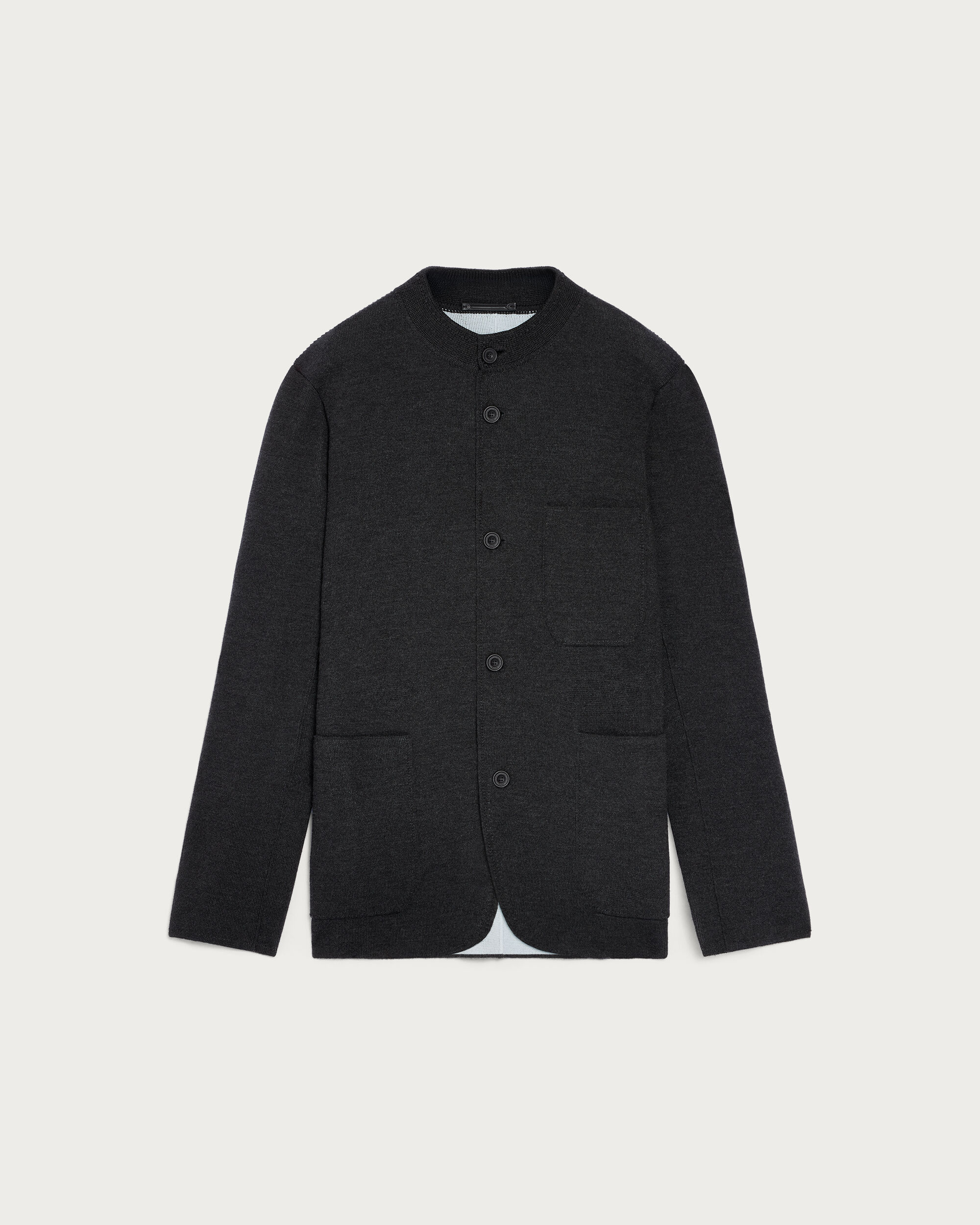 Bicolor Knitted Foresti&egrave;re with Leather Details, Dark Grey Melange & Duck Egg, hi-res