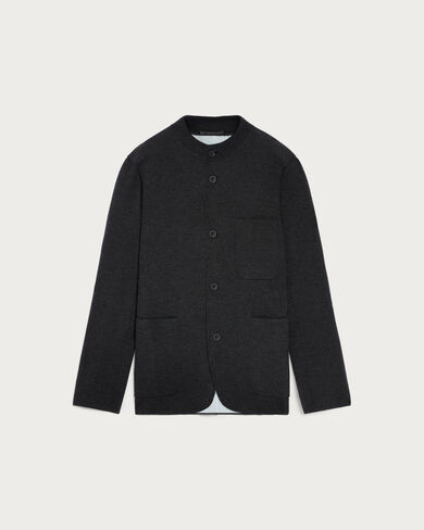 Bicolor Knitted Foresti&egrave;re with Leather Details, Dark Grey Melange & Duck Egg, hi-res